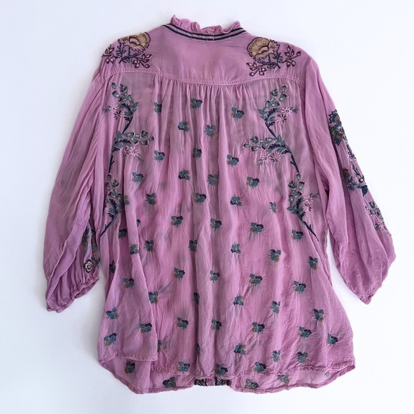 Johnny Was Medina Embroidered Blouse Lavender Herb 1X EUC #bohochic - Picture 2 of 9